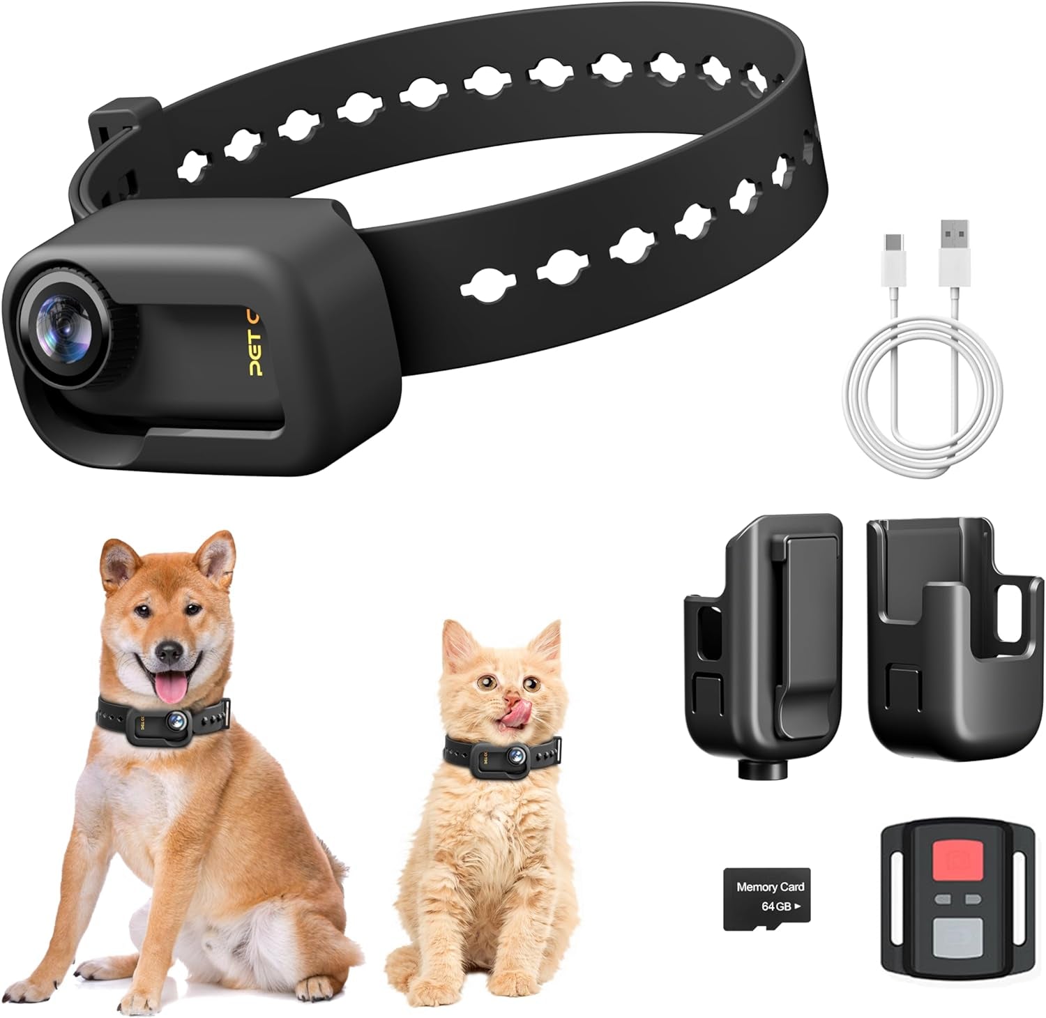 4K Cat Collar Camera, HD Wifi Pet Camera with 64GB SD Card, Mini Action Camera for Video Records Dog Collar Camera for Pet Supplies Camera for Cats Dogs Outdoor/Inoor Puppy Supplies Birthday