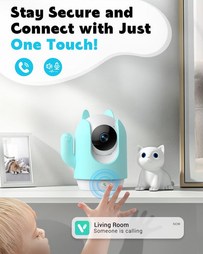 Pet Camera, 2K Indoor Security Camera, 360° Dog Camera with Phone App, Baby Monitor W/One-Touch Call, AI Motion Detection & Tracking, IR Night Vision, Cloud/Sd Card Storage, 2.4Ghz Wi-Fi, Blue