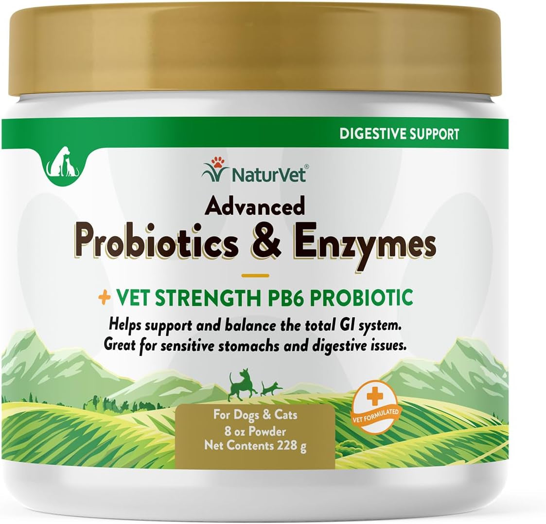 Naturvet – Advanced Probiotics & Enzymes - plus Vet Strength PB6 Probiotic | Supports and Balances Pets with Sensitive Stomachs & Digestive Issues | for Dogs & Cats (8 Oz)