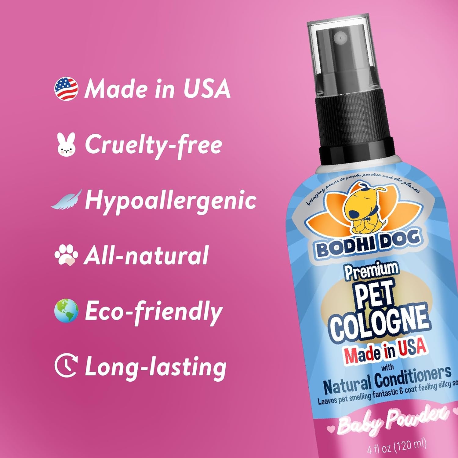 Bodhi Dog Baby Powder Scented Cat & Dog Cologne 4Oz + Oatmeal Dog Shampoo & Conditioner for Pet Grooming 8Oz | Moisturizing Dog Shampoo for Sensitive Skin | Deodorizing Cat and Dog Grooming Bundle