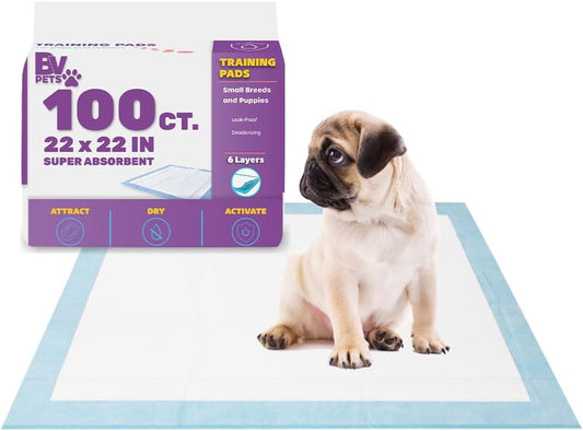 BV Puppy Pads Leak-Proof 100 Count 22"X 22" | Pee Pads for Dogs Quick Absorb 6-Layer- Dog Pee Pads- Dog Pads 100 Pack- Potty Pads for Dogs- Puppy Pee Pads, Pee Pad Training Pads for Dogs, Pet Pee Pads