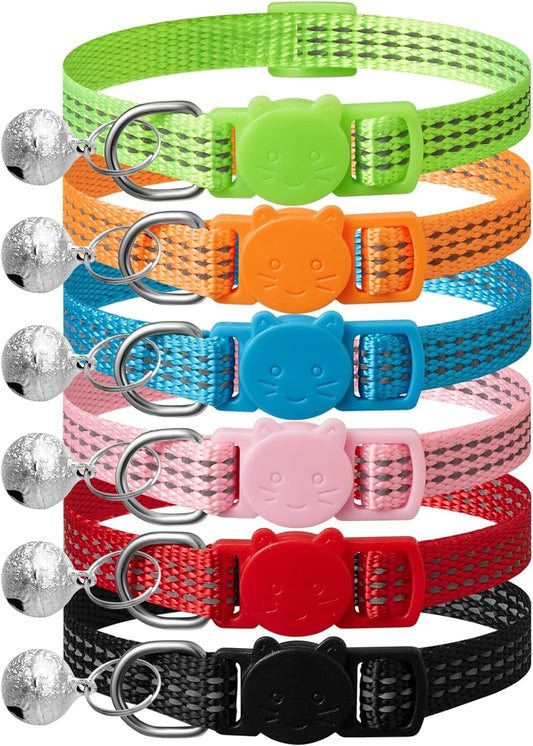 Upgraded Version 6 Pack Reflective Cat Collars with Bell,Breakaway Safety Kitten Collar,Adjustable 7''-12'',For Girl Boy Cats,Pet Supplies,Stuff,Accessories