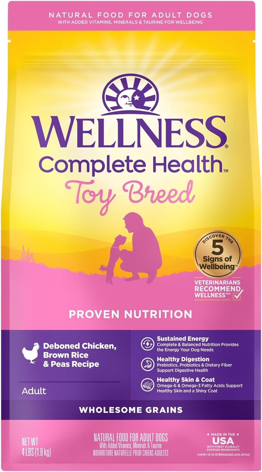 Wellness Complete Health Toy Breed Dry Dog Food with Grains, Chicken & Rice, 4-Pound Bag