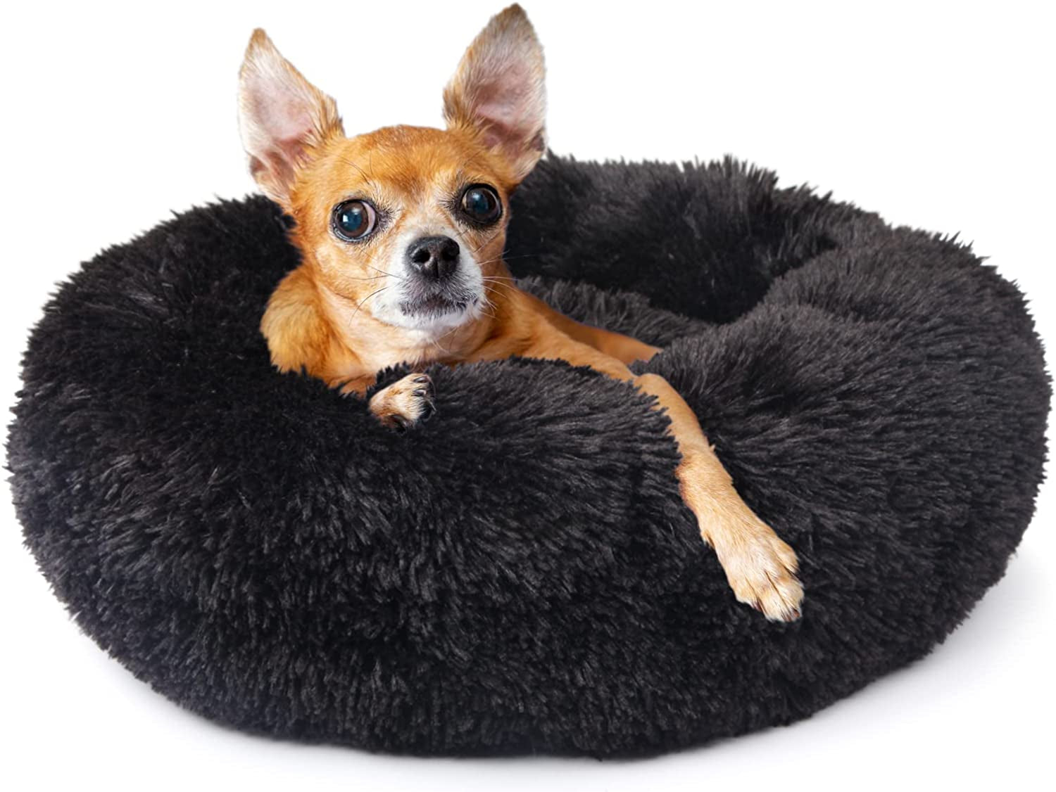 Nononfish Puppy Beds for Small Dogs Washable 19” Black Calming and Anxiety Pet Beds Fluffy and Plush Durable Small Dog Bed