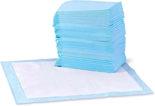 Amazon Basics Dog and Puppy Pee Pads with Leak-Proof Quick-Dry Design for Potty Training, Standard Absorbency, Regular Size, 22 X 22 Inches, Pack of 150, Blue & White