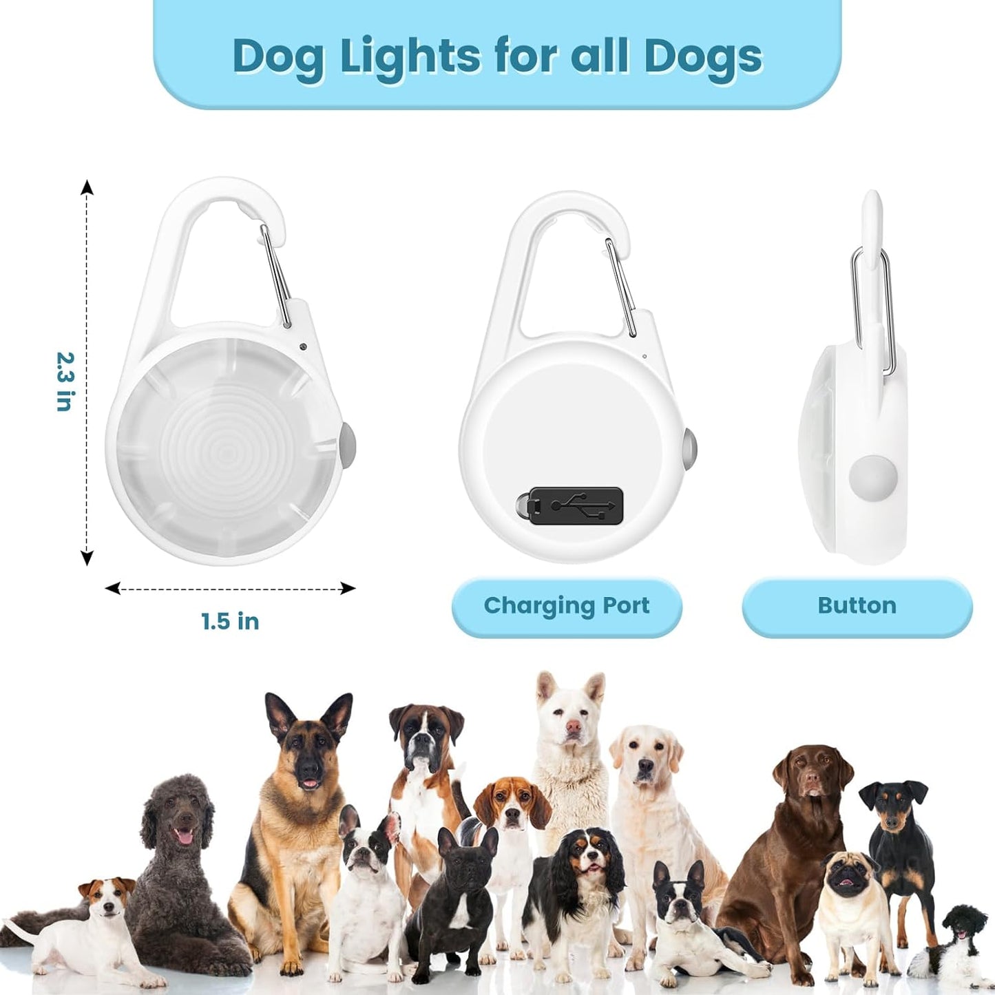 Dog Lights 2Pack LED Rechargeable Dog Collar Lights Clip on with RGB Color Pet Safety Lights Light up Lighted Dog Harness Light for Night Walking Camping