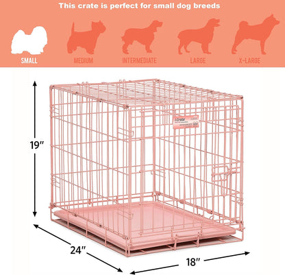 Midwest Homes for Pets Single Door Blue Folding Metal Dog Crate W/ Divider Panel, Floor Protecting 'Roller' Feet & Leak Proof Plastic Tray, 24L X 18W X 19H Inches, Small Dog Breed