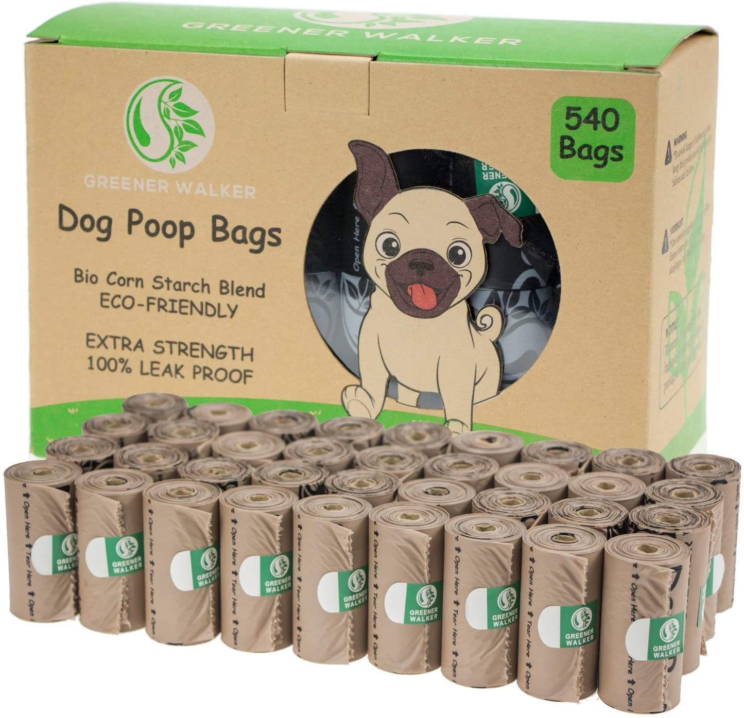 GREENER WALKER Poop Bags for Dog Waste-540 Bags,Extra Thick Strong 100% Leak Proof Dog Waste Bags (Brown)