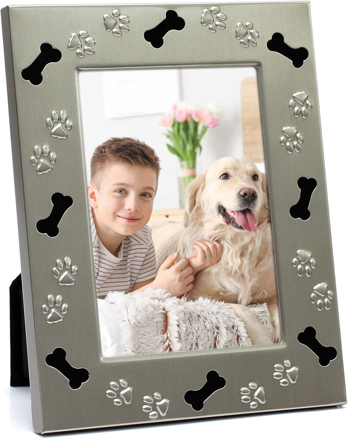 MIMOSA MOMENTS Metal Pet 5X3 Picture Frame Saying I Love My Cat with Paw Print