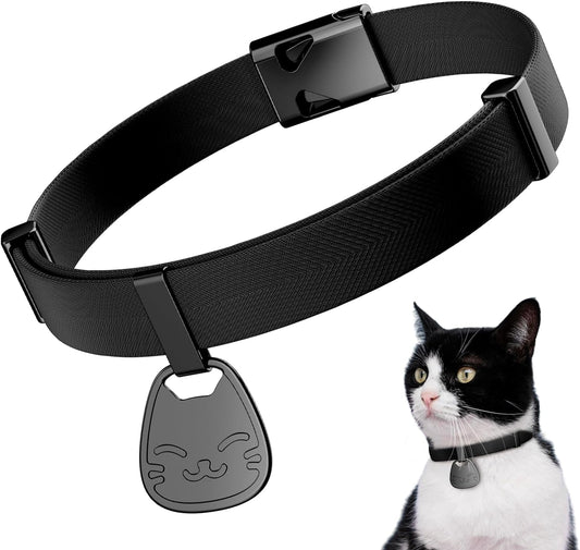 Cat Collar with Name Tag Breakaway: Kitten Collars for Girl Boy Cats with Writable Name Tags, Ultra Soft & Elastic Adjustable (6"-12") Cat Collar with Break Away Safety Buckle, Black