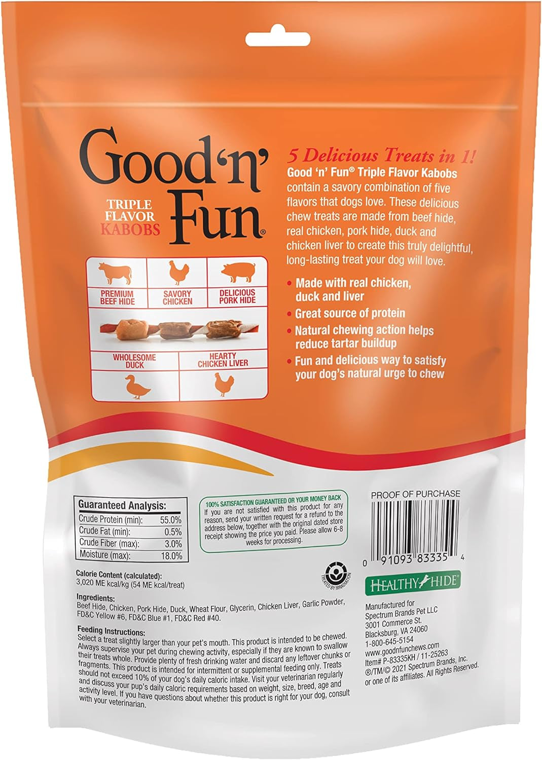 Good'N'Fun Triple Flavor Kabobs 48 Ounce, Rawhide Snack for All Dogs