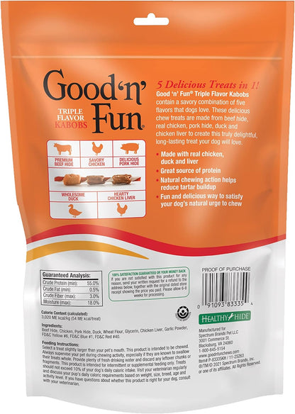 Good'N'Fun Triple Flavor Kabobs 48 Ounce, Rawhide Snack for All Dogs