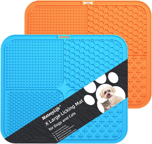 Mateeylife X Large Licking Mats for Dogs and Cats 2PCS, Lick Mats with Suction Cups for Dog Anxiety Relief, Cat Peanut Butter Lick Pad for Boredom Reducer, Dog Treat Mat for Bathing Grooming