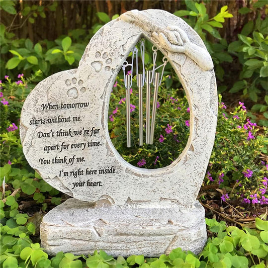 Paw Prints Dog Memorial Stones Pet Memorial Stones with Wind Chimes, Loss of Dog Sympathy Gifts Pet Memorial Gifts Dog Memorial Gifts, Pet Dog Headstone Grave Markers for Garden Backyard Patio or Lawn