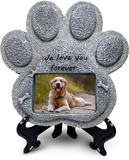 Pet Memorial Stones for Dogs,Loss of Dog Sympathy Gift Indoor Display,Pet Grave Markers Dog Bereavement Gifts Outdoor Tombstone Paw Shaped Carve We Love You Forever