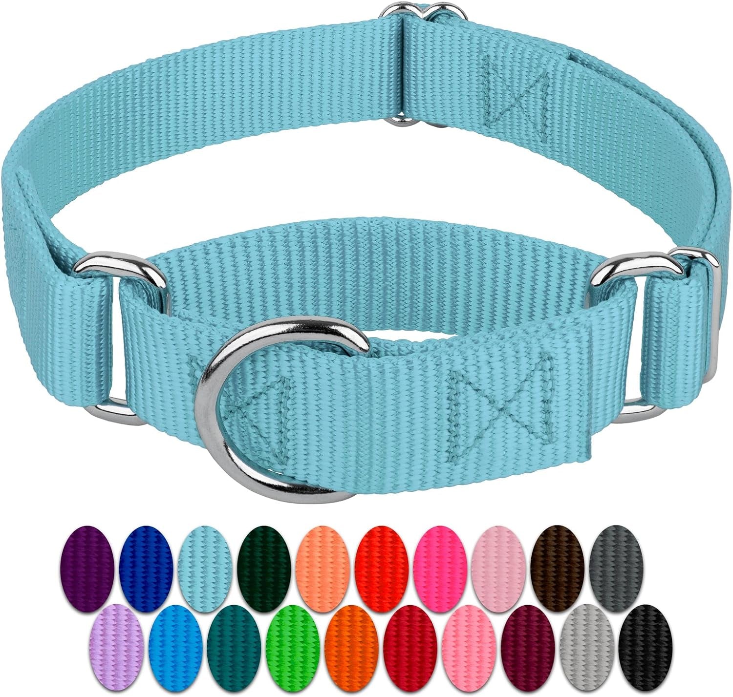 Country Brook Design - Ocean Blue Martingale Heavy Duty Nylon Dog Collar - 21 Vibrant Color Options (1 Inch Width, Medium)