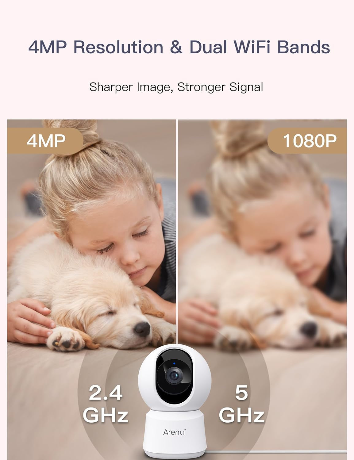 ARENTI 5G Security Camera Indoor, 4MP Pet Camera with Speaker for Dog/Cat, Baby Monitor with Phone App, Dual-Band WiFi, Auto Tracking, Super Night Vision, 2-Way Talk, Cloud & SD Card Storage