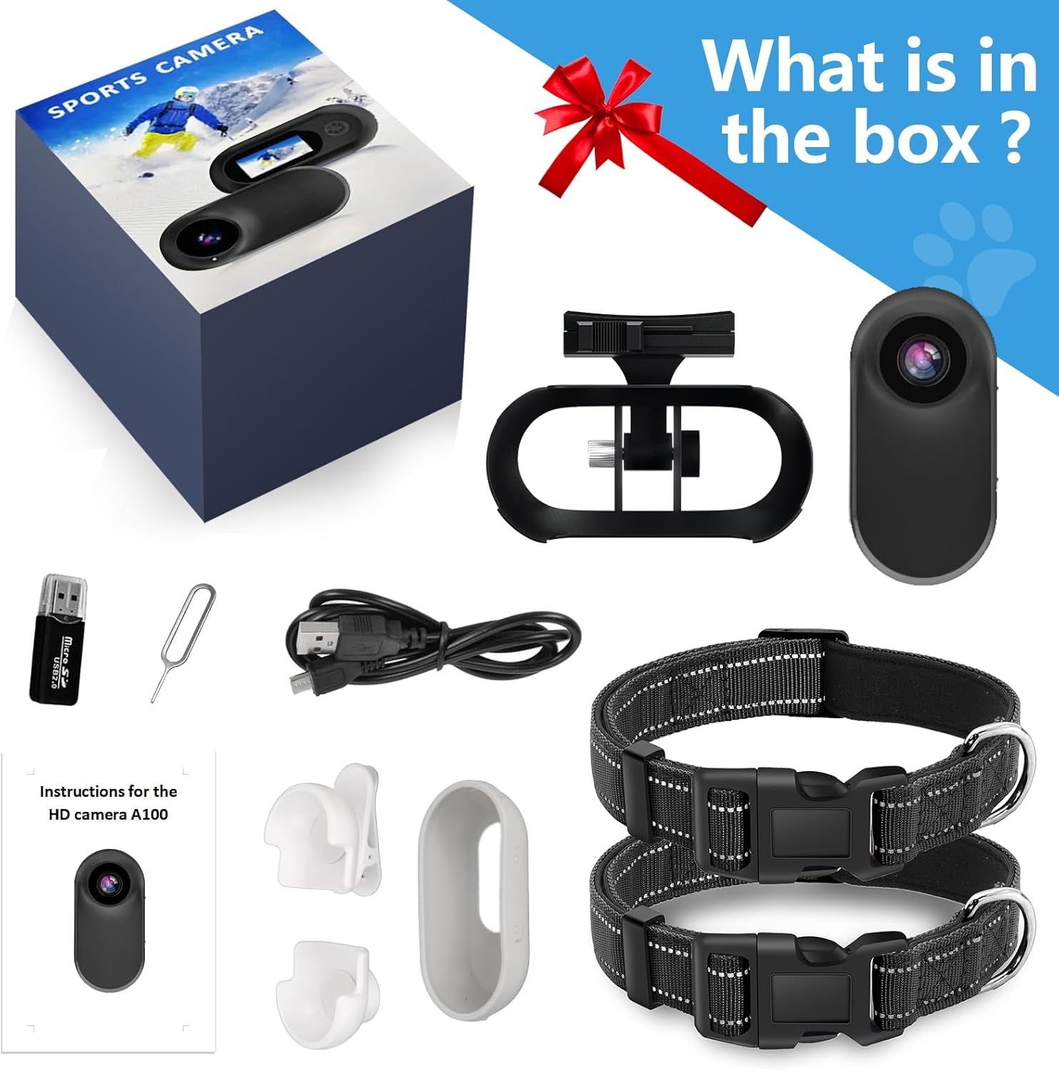 HD 1080P Cat Camera Collar with Video Record Wireless Mini Sport Cam,Small Action Cameras,Body Camera for Pet Supplies/Stuff,Outdoor/Inoor Birthday Gift No Wifi