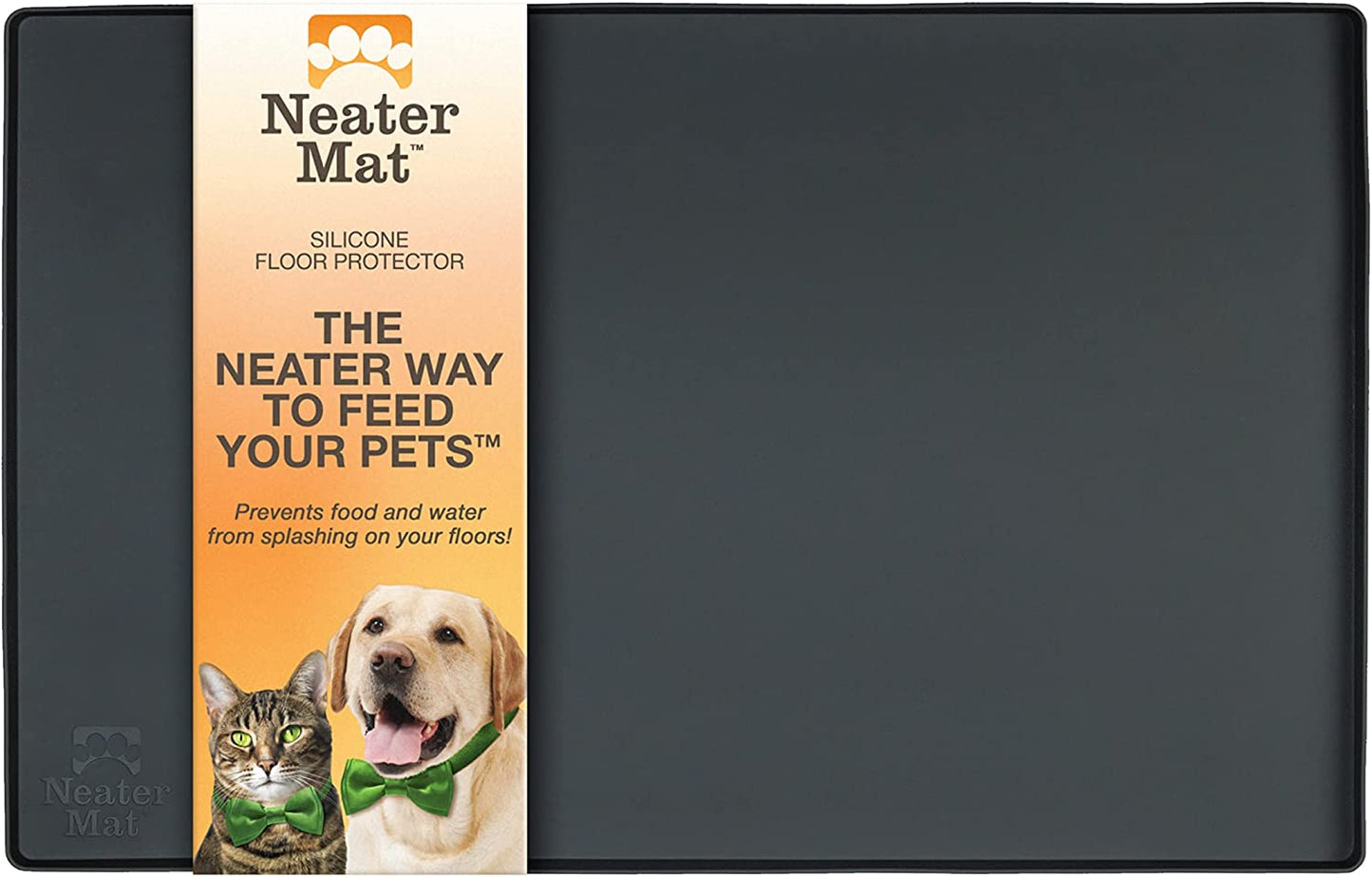 Neater Pet Brands Neater Mat - Waterproof Silicone Pet Bowls Mat - Protect Floors from Food & Water (Midnight Black, 19" X 12" Silicone)