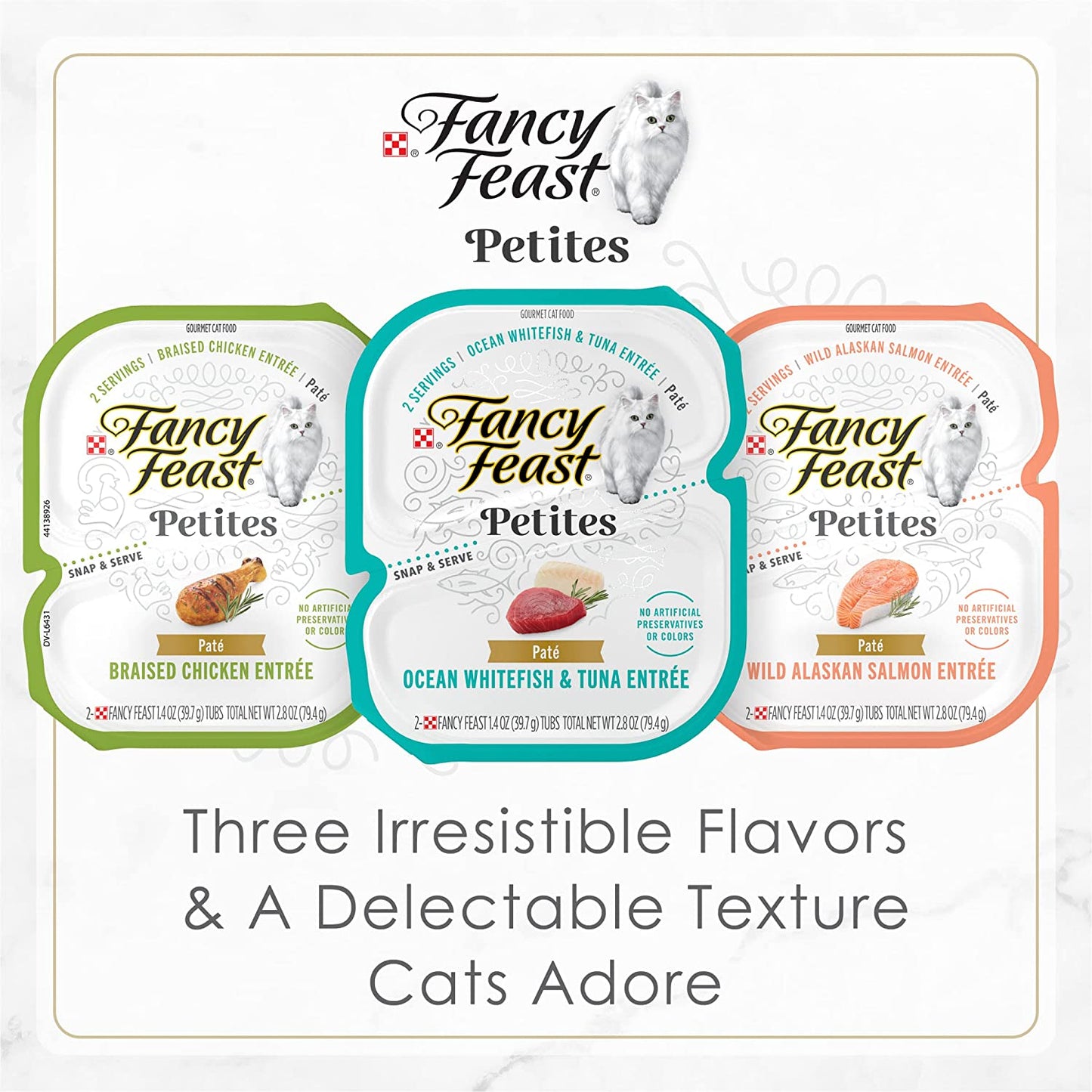 Purina Fancy Feast Gourmet Wet Cat Food Variety Pack, Petites Pate Collection, break-apart tubs, 48 servings - (Pack of 24) 2.8 oz. Tubs