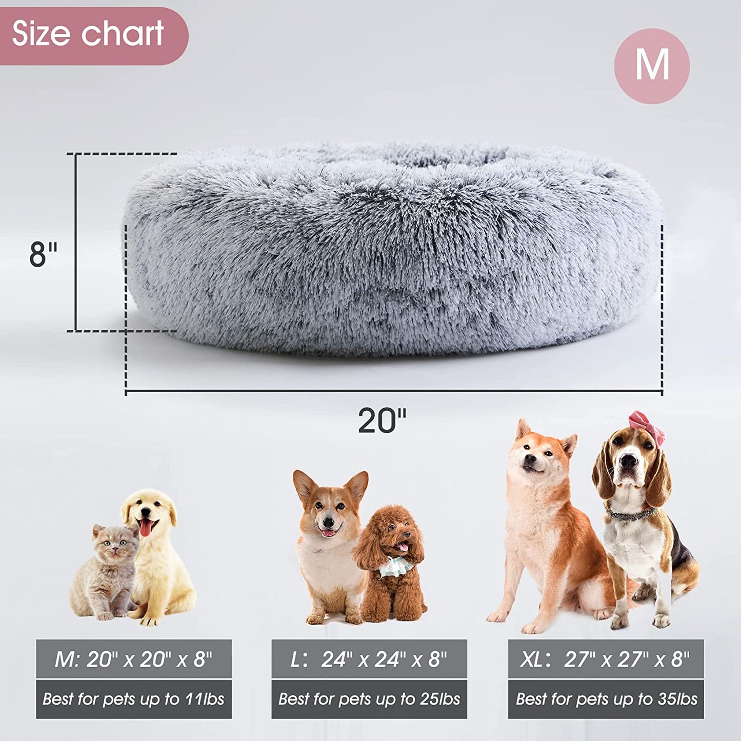 WESTERN HOME WH Calming Dog Bed & Cat Bed, Anti-Anxiety Donut Dog Cuddler Bed, Warming Cozy Soft Dog round Bed, Fluffy Faux Fur Plush Dog Cat Cushion Bed for Small Medium Dogs and Cats