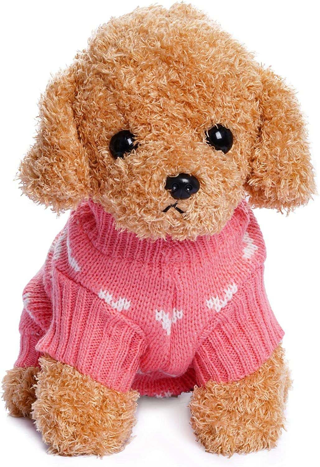 Dog Knitted Sweater Heart Puppy Sweater Warm Soft Pet Holiday Clothes for Small Cats and Dogs (Pink, S)