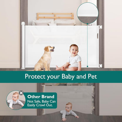 YOOFOR Retractable Baby Gate, Extra Wide Safety Kids or Pets Gate, 33” Tall, Extends to 55” Wide, Mesh Safety Dog Gate for Stairs, Indoor, Outdoor, Doorways, Hallways (Black, 33"X55")