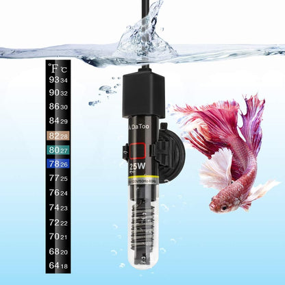 Mini Aquarium Heater 25W Small Fish Tank Heater 25 Watt with Free Thermometer Sticker