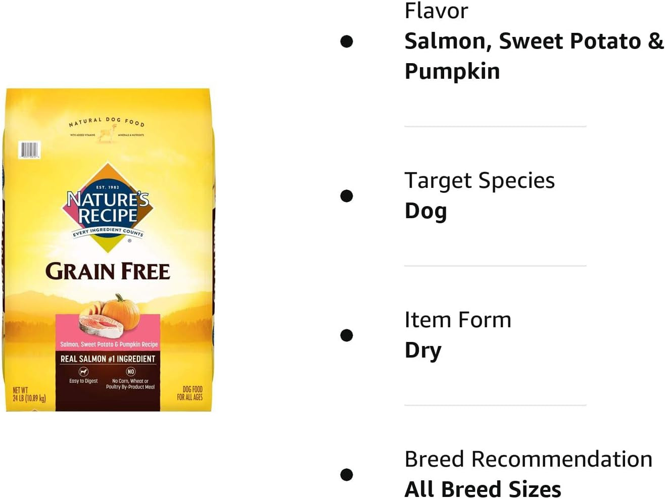 Nature′S Recipe Dry Dog Food, Grain Free Salmon, Sweet Potato & Pumpkin Recipe, 4 Lb. Bag