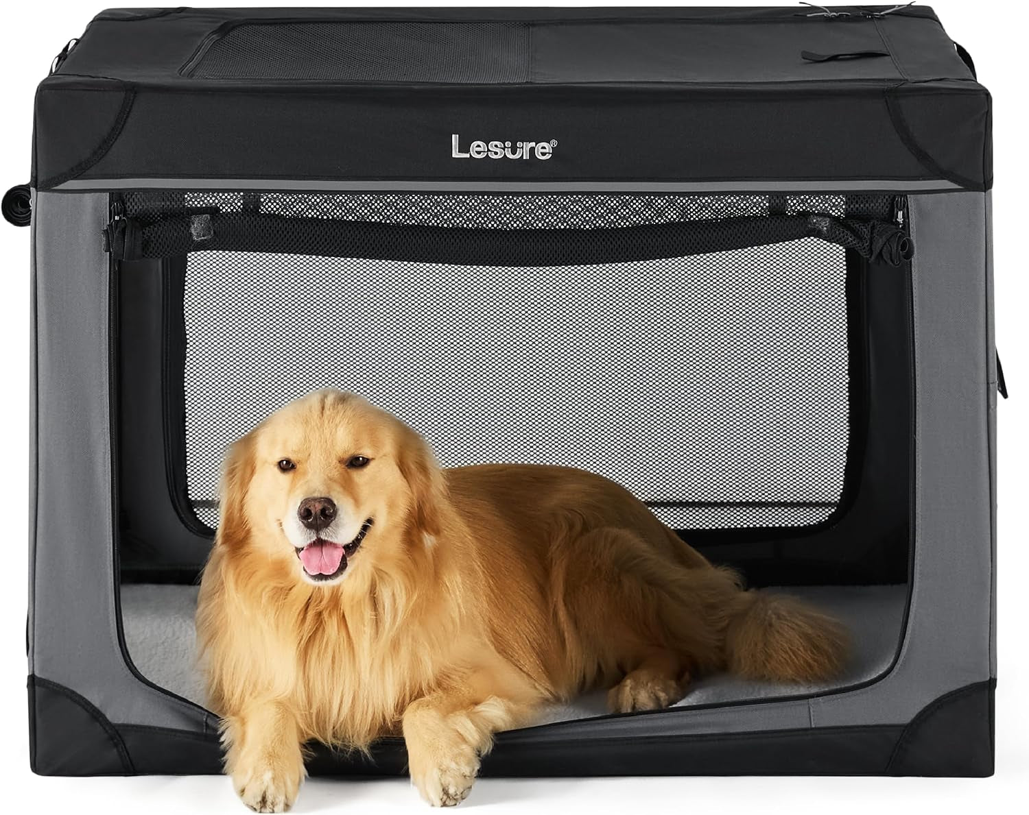 Lesure Soft Collapsible Dog Crate - 26 Inch Portable Travel Dog Crate for Small Dogs Indoor & Outdoor, 4-Door Foldable Pet Kennel with Durable Mesh Windows (Black)