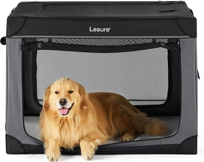 Lesure Soft Collapsible Dog Crate - 42 Inch Portable Travel Dog Crate for Extra Large Dogs Indoor & Outdoor, 4-Door Foldable Pet Kennel with Durable Mesh Windows (Green)