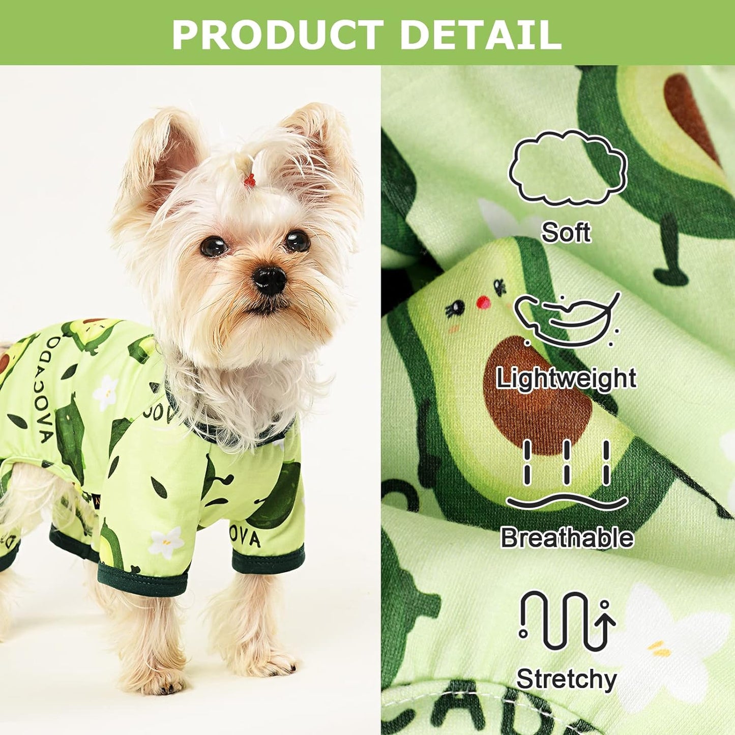 Dog Pajamas Pjs Spring Summer Dog Clothes for Small Dogs Girl - Boy - Medium Size Dogs, Soft Stretchy Puppy Clothes Doggie Onesies Cat Pet Jammies Outfit (Avocado Green, Small)