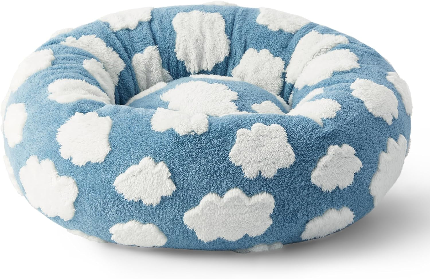 Lesure Donut Small Dog Bed - round Cat Beds for Indoor Cats Anti-Anxiety Calming Pet Beds, Washable Cute Modern Beds with Teddy Sherpa Plush & anti Slip Bottom Blue