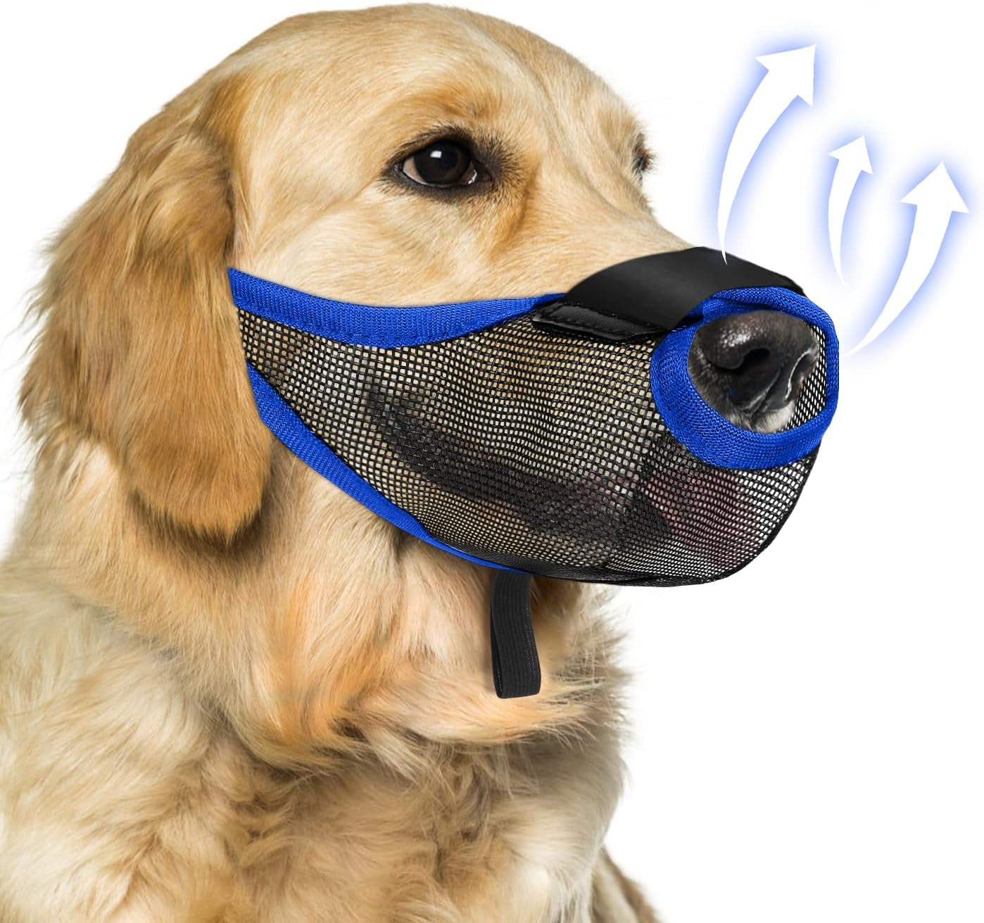 Dog Muzzle, Soft Air Mesh Muzzle for Small Medium Large Dogs anti Biting Barking Chewing Scavenging, Breathable Adjustable Loop Pets Muzzle with Front Opening Design Allows Panting Drinking (Blue, L)