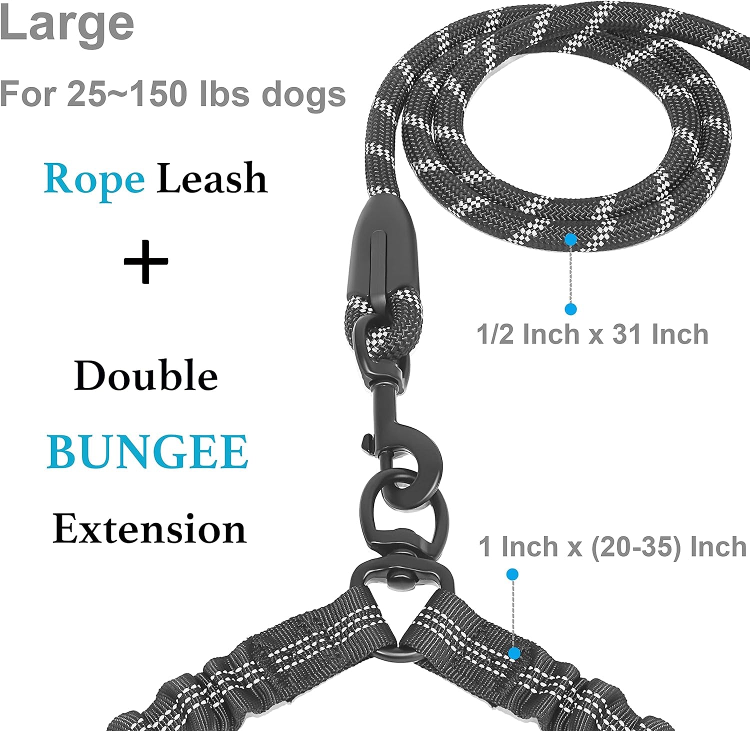 Iyoshop Dual Dog Leash, Double Dog Leash, 360 Swivel No Tangle Walking Leash, Shock Absorbing Bungee for Two Dogs, Purple, Large (25-150 Lbs)