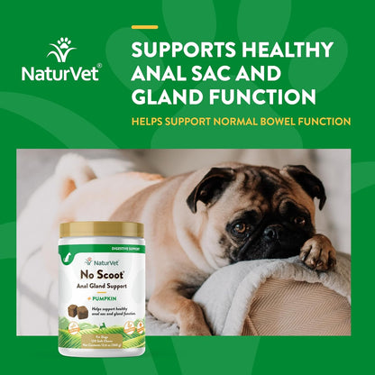 Naturvet - No Scoot for Dogs - 120 Soft Chews - plus Pumpkin - Supports Healthy Anal Gland & Bowel Function - Enhanced with Beet Pulp & Psyllium Husk