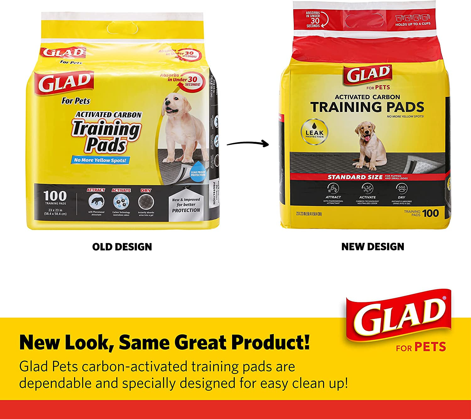 Glad for Pets Black Charcoal Training Pads for Dogs - Super Absorbent & Odor Neutralizing Dog Potty Pads, Leak-Resistant Puppy Pee Pads, Pheromone Attractant for Easy Training, 23" X 23" - 100 Count