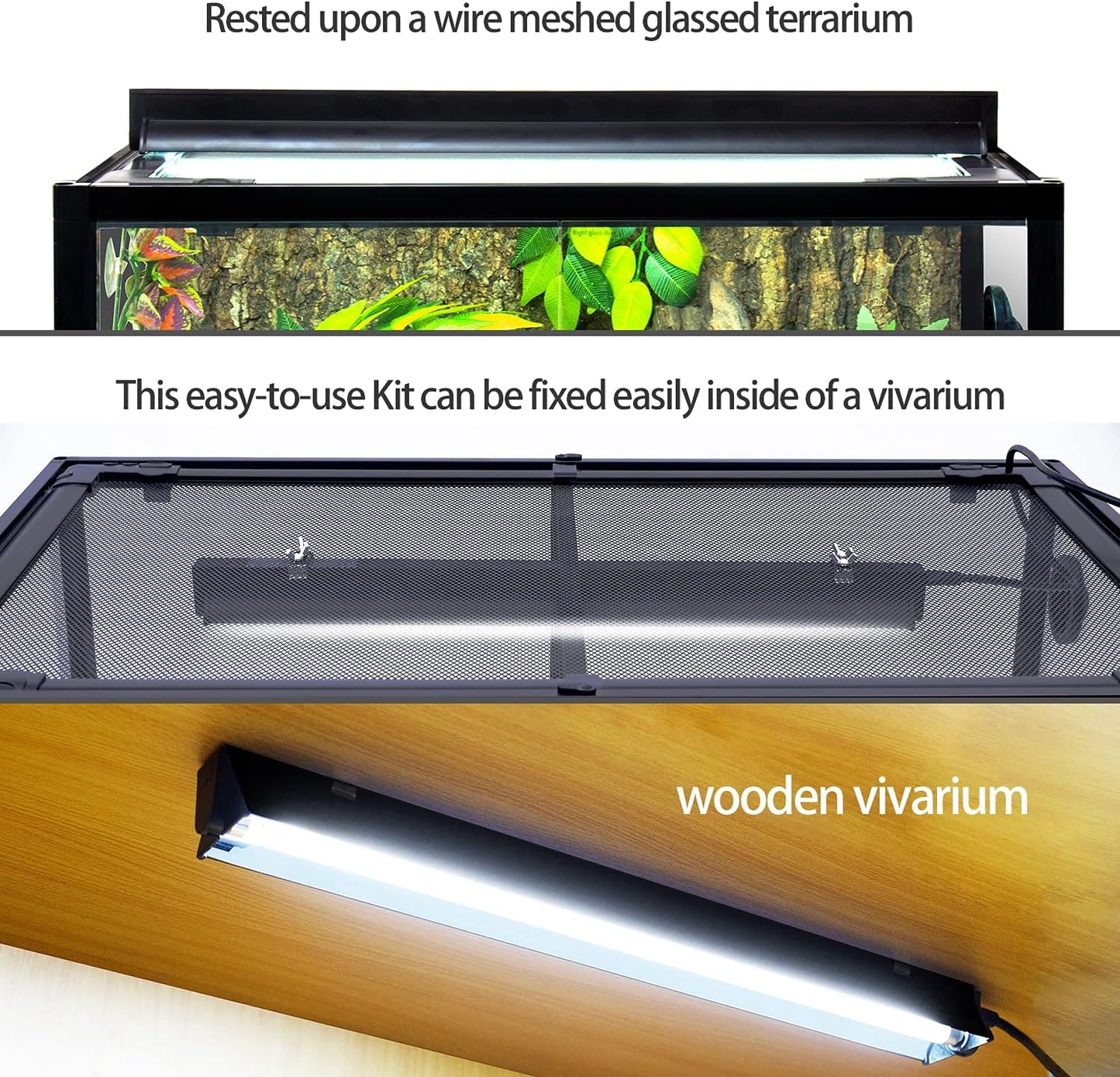 REPTI ZOO T5 HO UVB Lighting Combo Kit, Terrarium Hood Comes with Desert 10.0 UVB T5 Lamp (24W)