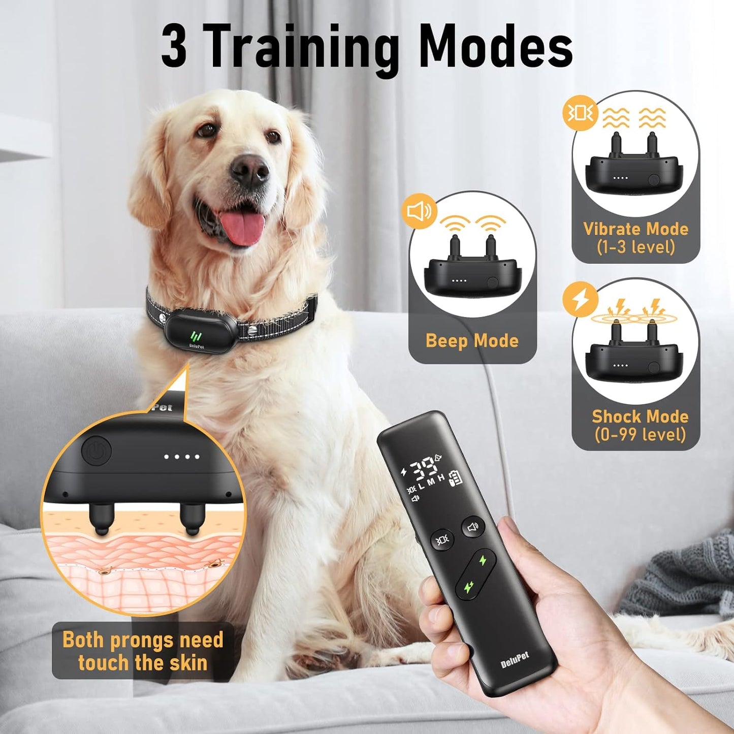 Dog Shock Collar - 2 Dogs Training Collar for Large Dog with Remote, 3 Training Modes, Rechargeable IPX7 Waterproof Electric Dog Collar for Small Medium Large Dogs