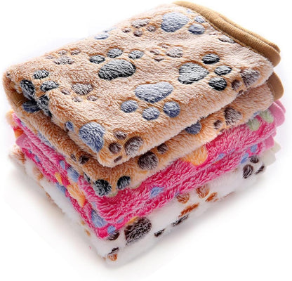 1 Pack 3 Blankets Super Soft Fluffy Premium Fleece Pet Blanket Flannel Throw for Dog Puppy Cat Paw Brown/Pink/White Small(23X16 Inch)