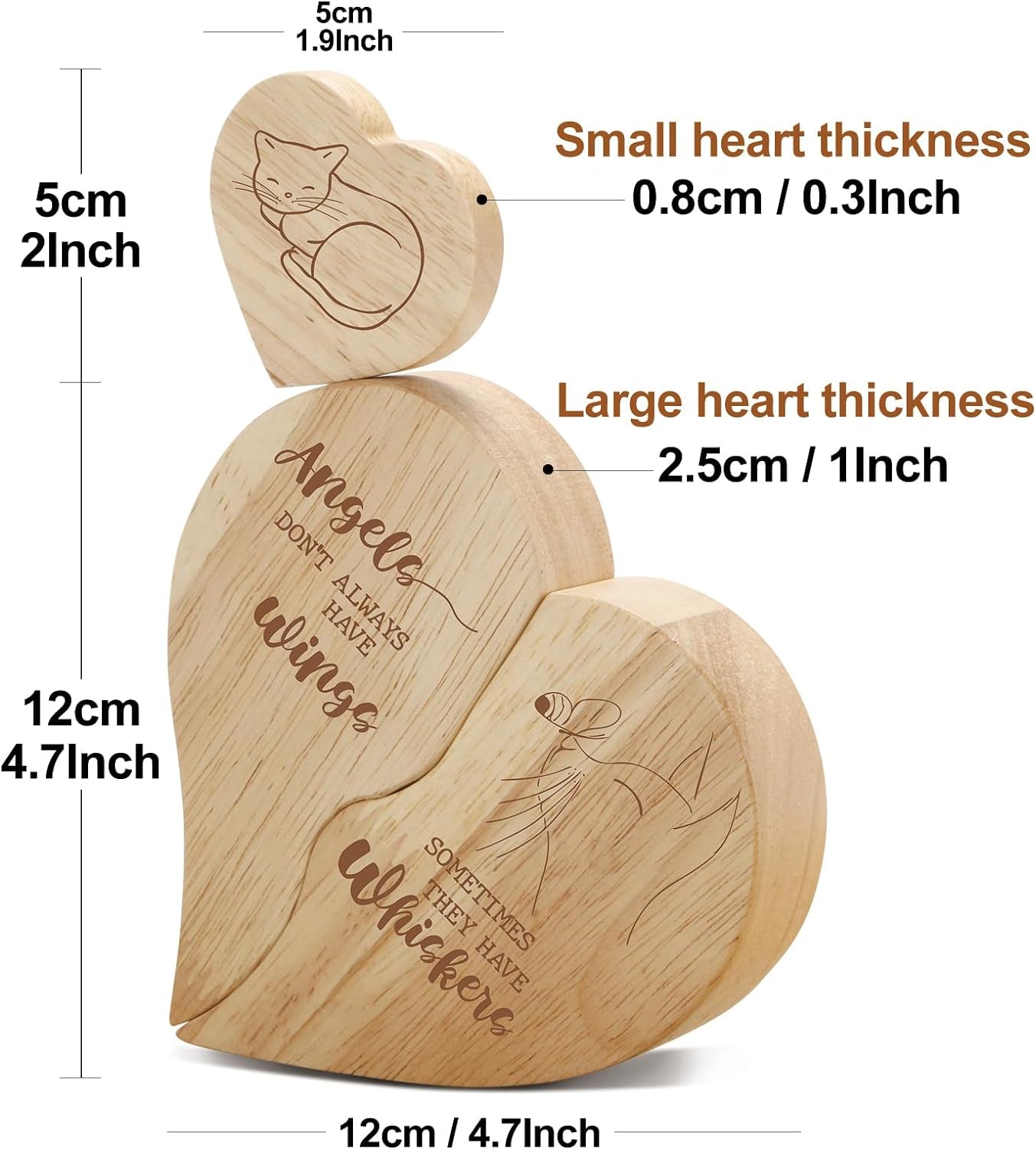 Cat Memorials Gifts - Loss of Cat Sympathy Gift, Cat Bereavement Gifts, Wooden Heart Pet Memorial Gifts, Wooden Decorative Signs Plaques - Angels Don'T Always Have Wings