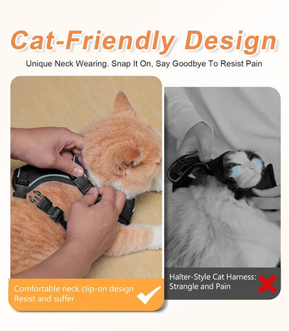 Cat Harness and Leash Set [ MAX Safety Third Generation ] Escape Proof Soft Adjustable Cat Leash Breathable Comfortable Vest Easy to Wear Kitten Harness for Outdoor Walking