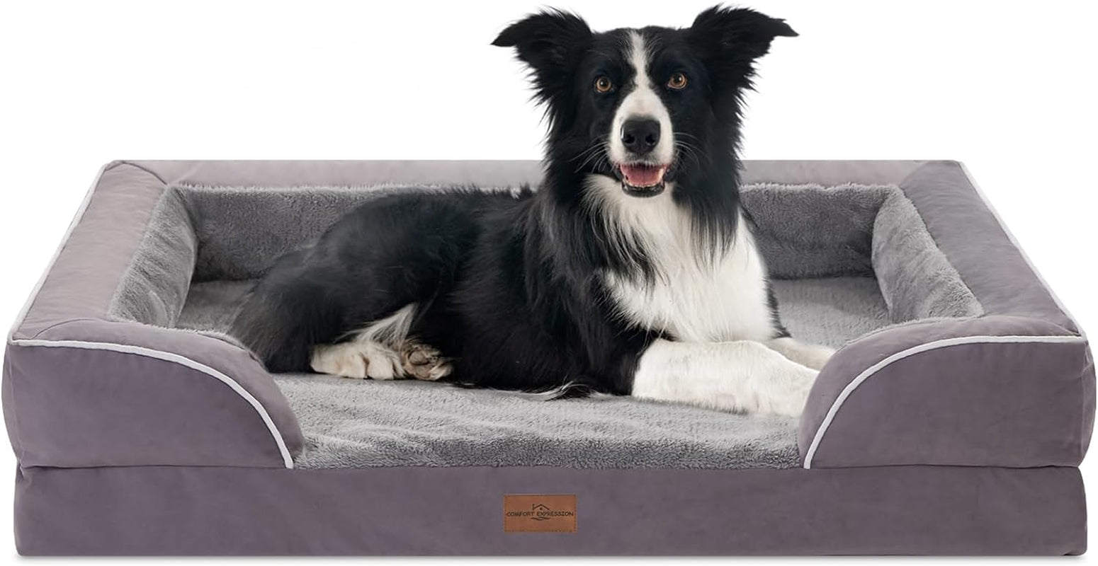 Large Dog Beds Waterproof Comfy Pet Bed for Large Dogs Sofa, Orthopedic Foam Dog Beds with Washable Removable Cover & Non-Slip Bottom(Large,Purple)