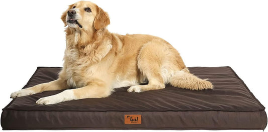 Outdoor All Weather XL Dog Bed, Waterproof Dog Bed for Extra Large Dogs, Orthopedic Egg Foam Pet Bed with Removable Washable Oxford Cooling Cover, Brown