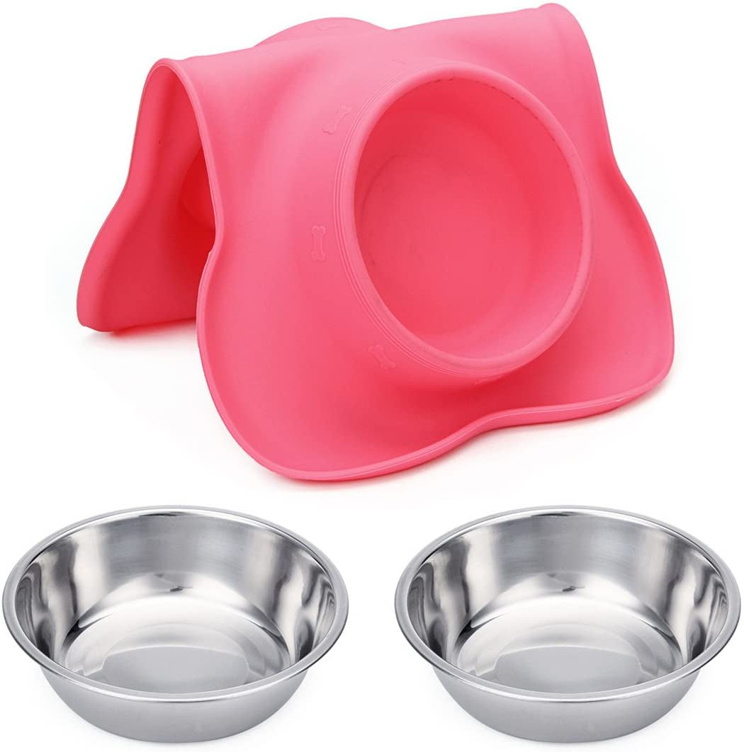 Hubulk Pet Dog Bowls 2 Stainless Steel Dog Bowl with No Spill Non-Skid Silicone Mat + Pet Food Scoop Water and Food Feeder Bowls for Feeding Small Medium Large Dogs Cats Puppies (Medium, Purple)