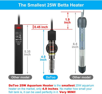 Mini Aquarium Heater 25W Small Fish Tank Heater 25 Watt with Free Thermometer Sticker