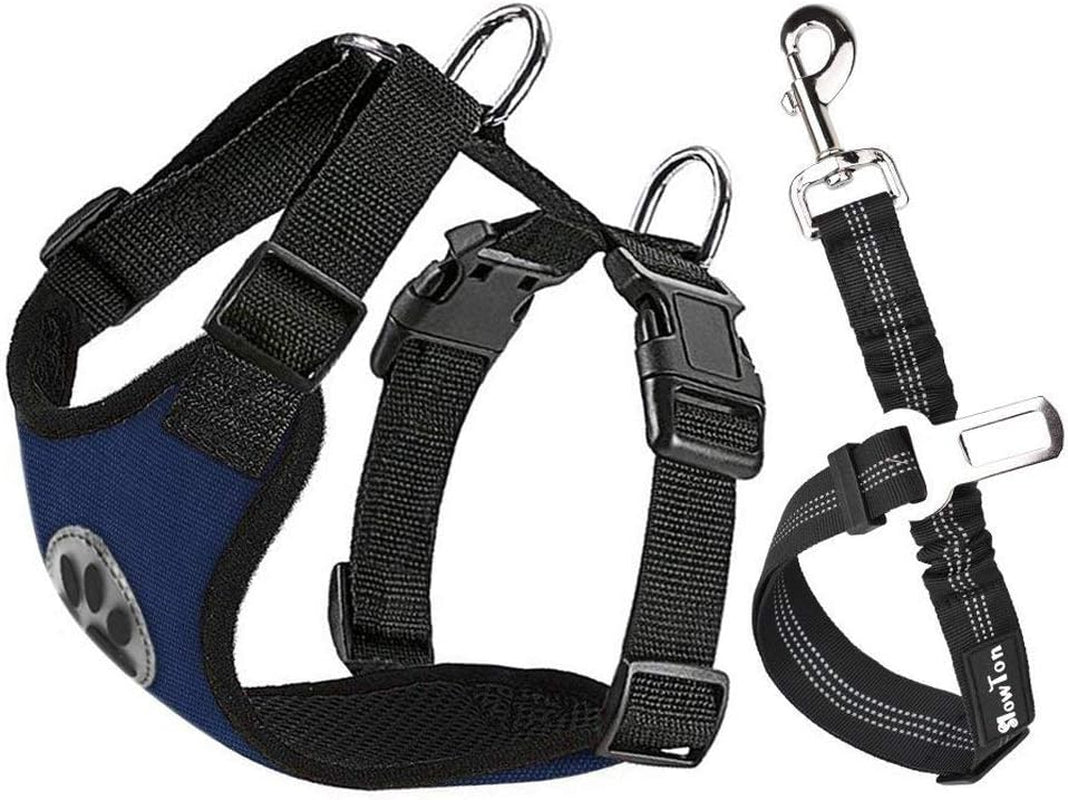 Slowton Dog Seat Belt Harness for Car, Dog Car Harness Adjustable Mesh Breathable & Dog Seatbelt Safety Tether with Elastic Bungee for Small Medium Large Pets