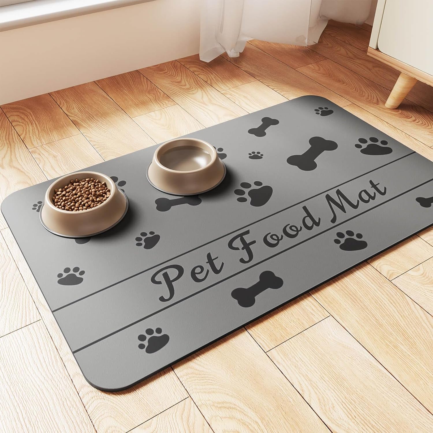 Pet Feeding Mat-Absorbent Pet Placemat for Food and Water Bowl, with Waterproof Rubber Backing, Quick Dry Water Dispenser Mat for Dog and Cat,12"X20"