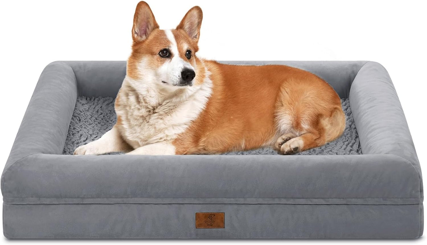 Large Dog Bed Orthopedic Washable: Medium Dog Bed with Waterproof Removable Washable Cover Dog Bed Medium Size Dog with Non-Slip Bottom Memory Foam Pet Couch Sofa Grey Dog Beds Large Sized Dog