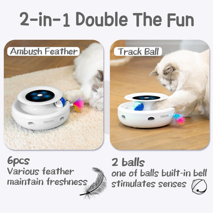 ORSDA 2in1 Interactive Toys for Indoor Cats, Timer Auto On/Off, Cat Toy Balls & Ambush Electronic Cat Mice Toy for Entertainment with 6pcs Feathers, Dual Power Supplies